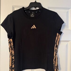 Adidas Black Tee with Tan Side Stripes